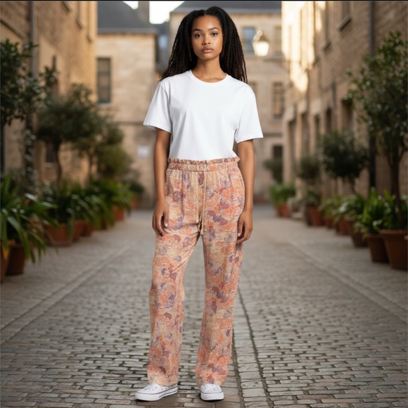 Roxy Wide Leg floral print cargo Flax Linen Drawstring Relaxed Fit pants M EUC - Picture 13 of 13